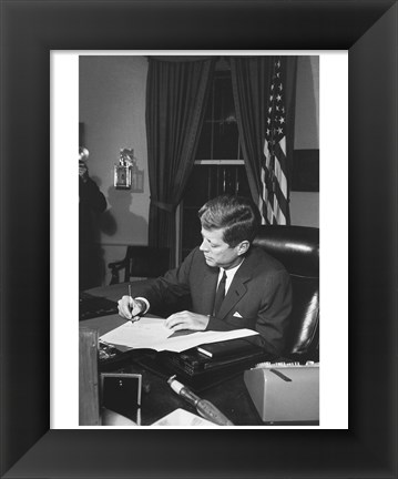 Framed Proclamation Signing, Cuba Quarantine. President Kennedy. White House, Oval Office Print