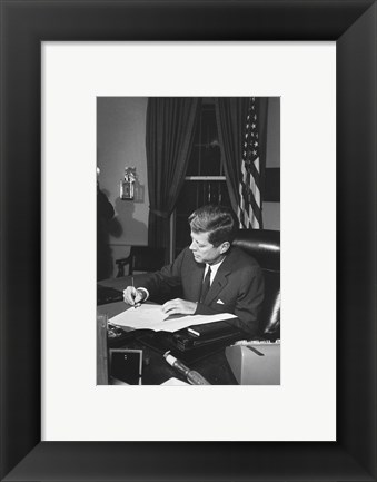 Framed Proclamation Signing, Cuba Quarantine. President Kennedy. White House, Oval Office Print