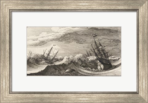 Framed Wenceslas Hollar - The whale and the three-masted ship Print