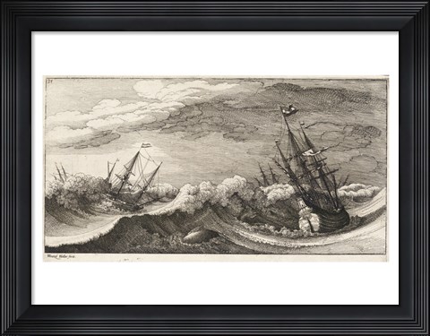 Framed Wenceslas Hollar - The whale and the three-masted ship Print