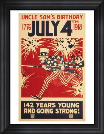 Framed Uncle Sam&#39;s Birthday 1776 July 4th 1918 Print