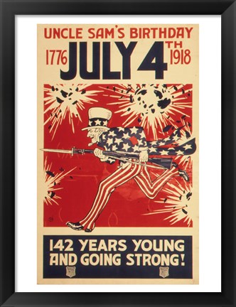 Framed Uncle Sam&#39;s Birthday 1776 July 4th 1918 Print