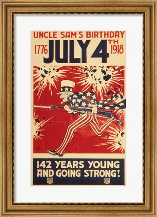 Framed Uncle Sam&#39;s Birthday 1776 July 4th 1918 Print