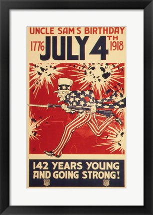 Framed Uncle Sam&#39;s Birthday 1776 July 4th 1918 Print