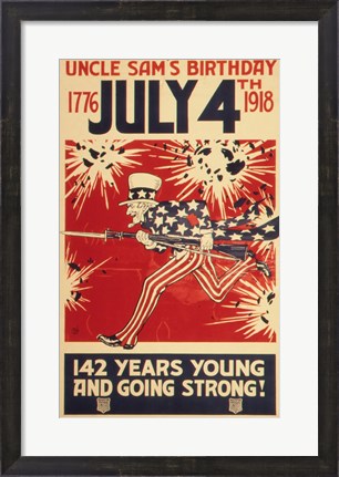 Framed Uncle Sam&#39;s Birthday 1776 July 4th 1918 Print