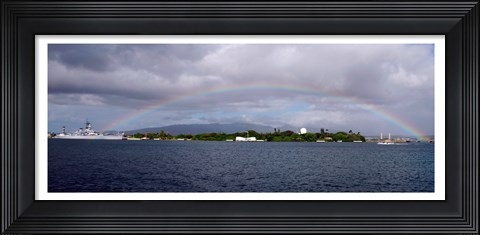 Framed US Navy, A rainbow appears over the USS Arizona Memorial Print
