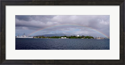 Framed US Navy, A rainbow appears over the USS Arizona Memorial Print