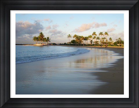 Framed Waikiki Beach And Palm Trees Print