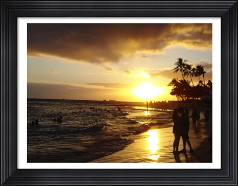 Framed Waikiki Beach at Sunset Print
