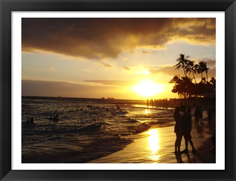 Framed Waikiki Beach at Sunset Print