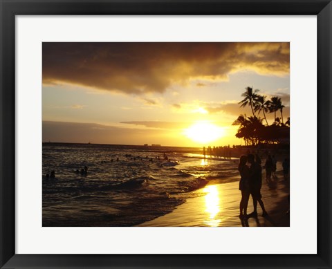 Framed Waikiki Beach at Sunset Print