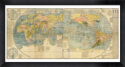 Framed Japanese World Map Print