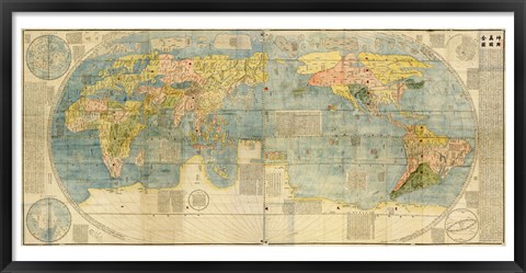 Framed Japanese World Map Print