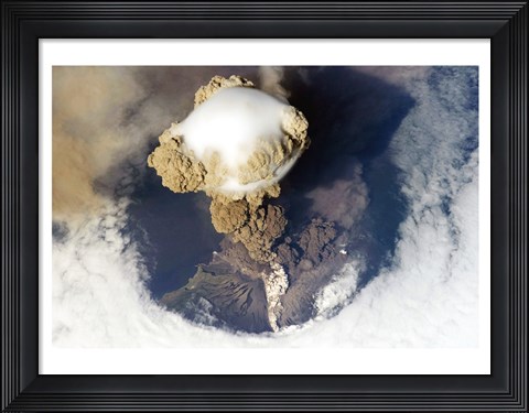 Framed Sarychev Peak Volcano from Nasa Satelite Photo Print