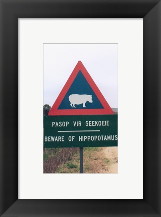 Framed Beware of Hippopotamus Print