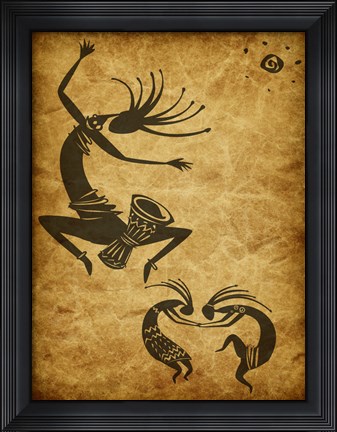 Framed Kokopelli Drum Circle Print