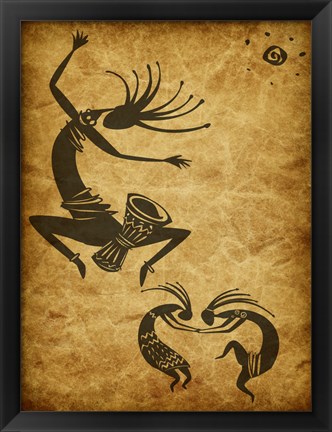 Framed Kokopelli Drum Circle Print