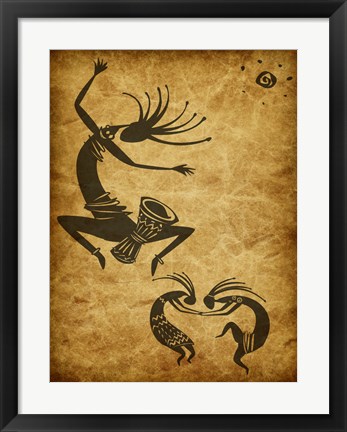 Framed Kokopelli Drum Circle Print