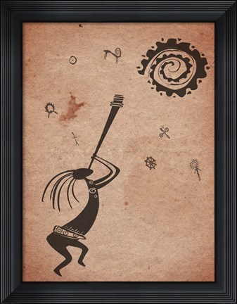 Framed Kokopelli Playing Under the Sun Print