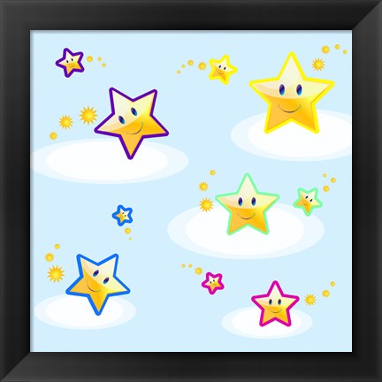 Framed Star Smiles on Clouds Print