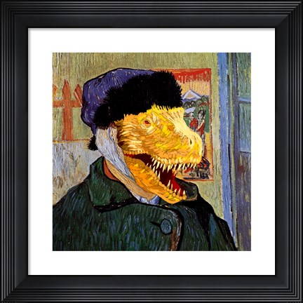 Framed T Rex Van Gogh with Bandaged Battle Damaged Ear Print