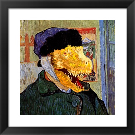 Framed T Rex Van Gogh with Bandaged Battle Damaged Ear Print