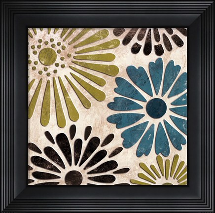Framed Stencil Flowers I - mini Print