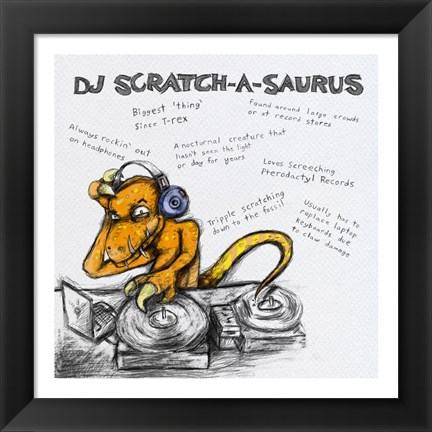 Framed DJ Scratch-A-Saurus Print