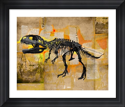Framed T Rex Skeleton Collage Print