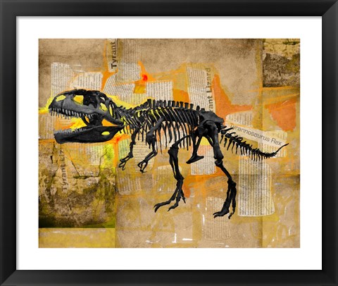 Framed T Rex Skeleton Collage Print