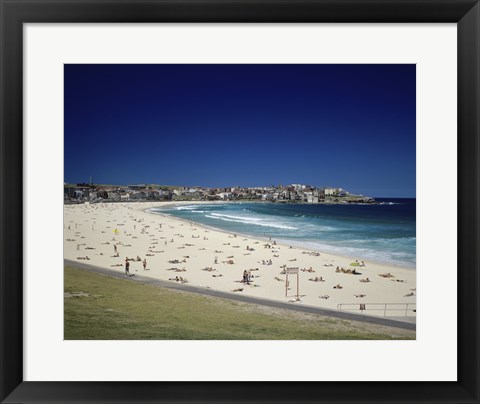Framed High angle view of tourists on the beach, Bondi Beach, Sydney, New South Wales, Australia Print