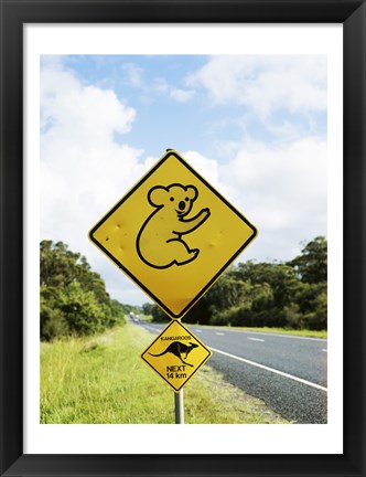 Framed Close-up of animal crossing sign on a roadside, Australia Print