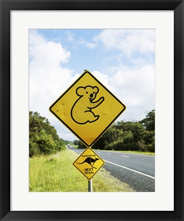 Framed Close-up of animal crossing sign on a roadside, Australia Print