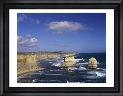 Framed High angle view of rock formations in the ocean, Gibson Beach, Port Campbell National Park, Australia Print