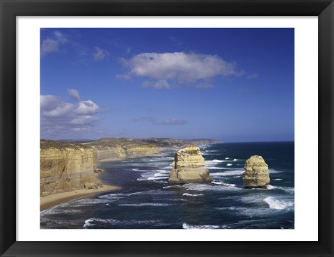 Framed High angle view of rock formations in the ocean, Gibson Beach, Port Campbell National Park, Australia Print