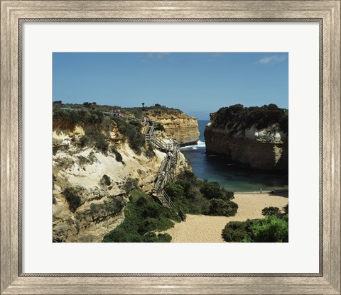 Framed High angle view of rock formations on the coast, Loch Ard Gorge, Port Cambell National Park, Victoria, Australia Print
