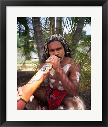 Framed Pamagirri aborigine playing a didgeridoo, Australia Print