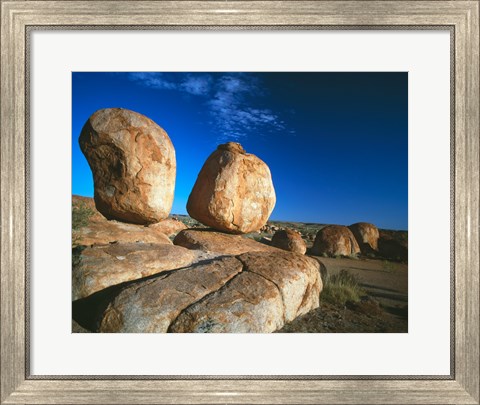 Framed Rocks on an arid landscape, Devil&#39;s Marbles, Northern Territory, Australia Print