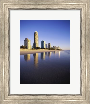 Framed Reflection of buildings in water, Surfers Paradise, Queensland, Australia Print