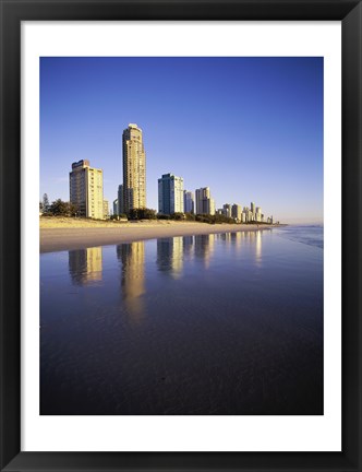 Framed Reflection of buildings in water, Surfers Paradise, Queensland, Australia Print