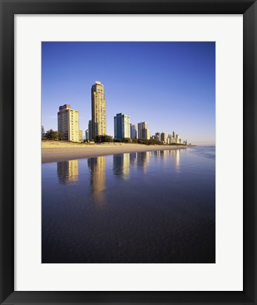 Framed Reflection of buildings in water, Surfers Paradise, Queensland, Australia Print