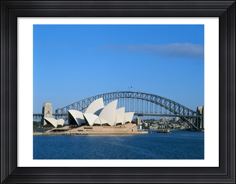 Framed Opera house on the waterfront, Sydney Opera House, Sydney Harbor Bridge, Sydney, Australia Print
