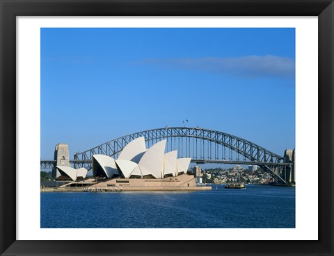 Framed Opera house on the waterfront, Sydney Opera House, Sydney Harbor Bridge, Sydney, Australia Print