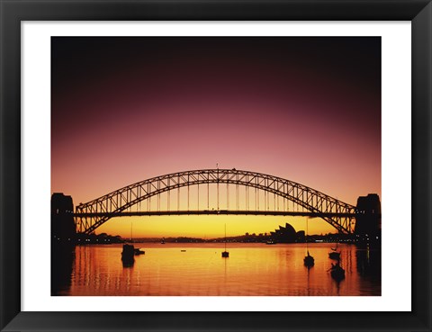 Framed Silhouette of a bridge across a harbor, Sydney Harbor Bridge, Sydney, New South Wales, Australia Print