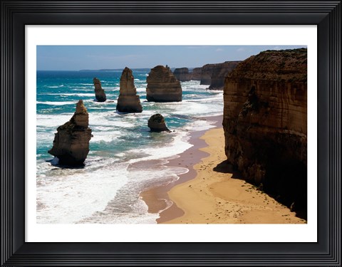 Framed High angle view of rocks on the beach, Twelve Apostles, Port Campbell National Park, Victoria, Australia Print