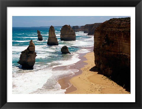 Framed High angle view of rocks on the beach, Twelve Apostles, Port Campbell National Park, Victoria, Australia Print