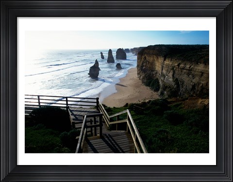 Framed High angle view of rocks on the beach, Twelve Apostles, Port Campbell National Park, Victoria, Australia Print