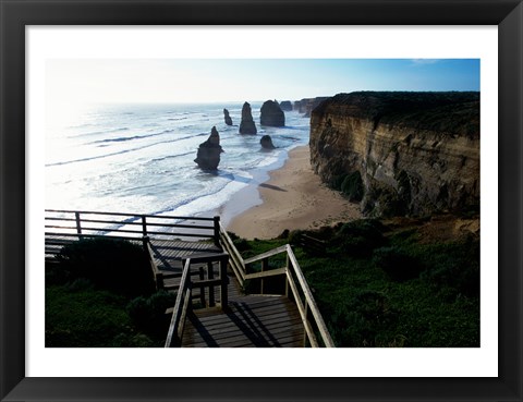 Framed High angle view of rocks on the beach, Twelve Apostles, Port Campbell National Park, Victoria, Australia Print