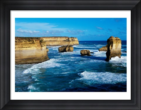 Framed Rock formations on the coast, Port Campbell National Park, Victoria, Australia Print