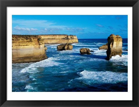 Framed Rock formations on the coast, Port Campbell National Park, Victoria, Australia Print